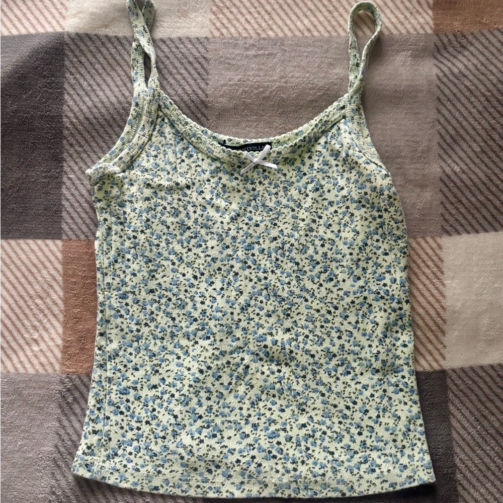 Light Green Floral Tank Top